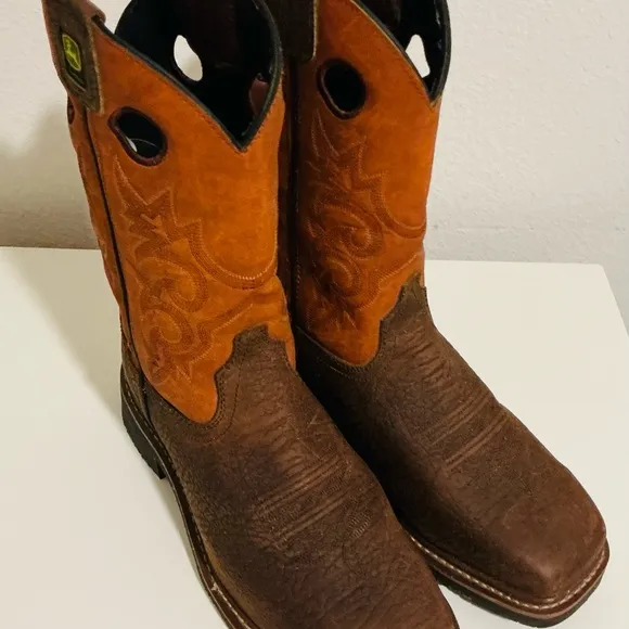 John Deere Brown Cowboy Western Boots Classic Design