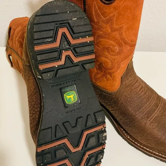 John Deere Brown Cowboy Western Boots Classic Design