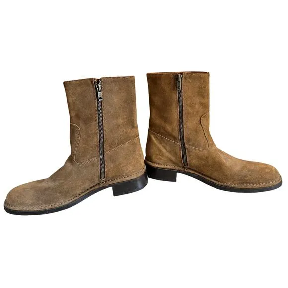 John Varvartos Suede Zip Up Boots Whiskey Brown 9.5