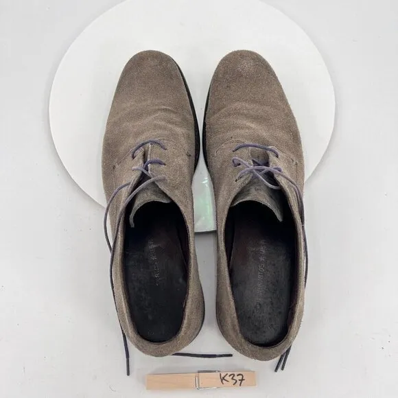 John Varvatos Men Size 10M Grey Suede Plain Toe Lace Up Low Flat Shoes