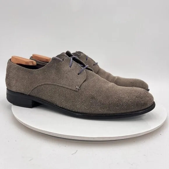 John Varvatos Men Size 10M Grey Suede Plain Toe Lace Up Low Flat Shoes
