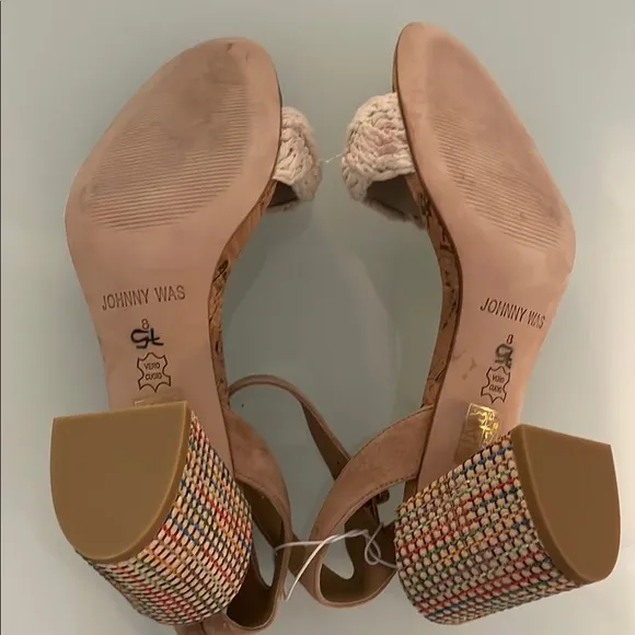 Johnny Was Women's Braid Multicolor Block Heel Sandals Size 8
