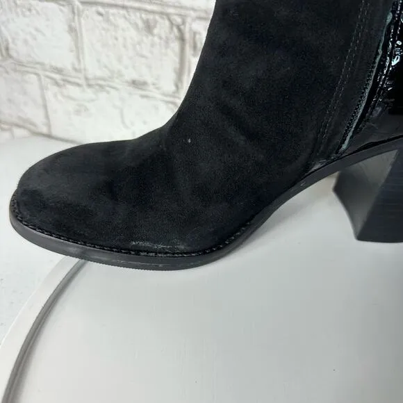 Johnston &amp; Murphy Black Booties Hope Ankle Boots Block Heel Buckle Suede 7.5