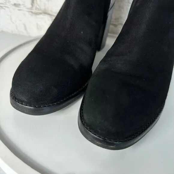 Johnston &amp; Murphy Black Booties Hope Ankle Boots Block Heel Buckle Suede 7.5