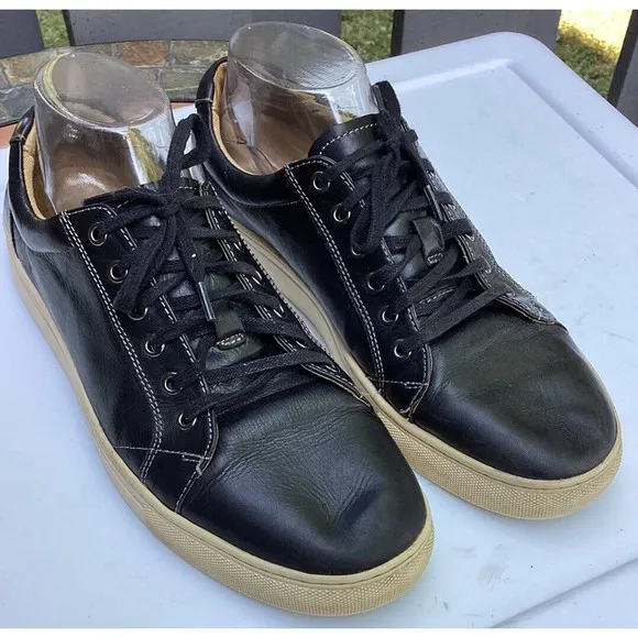 Johnston &amp; Murphy Mens Black Leather Casual Sneakers Shoes Sz 8 M