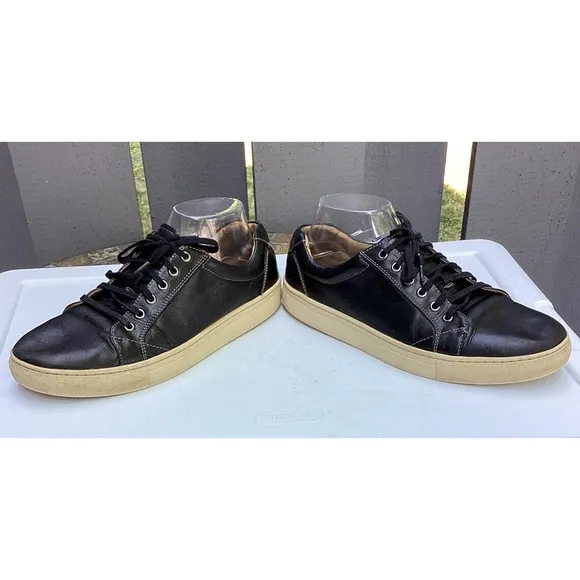 Johnston &amp; Murphy Mens Black Leather Casual Sneakers Shoes Sz 8 M