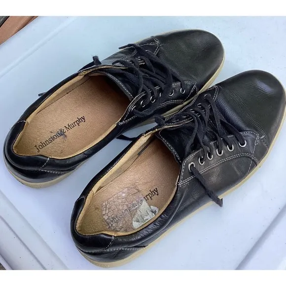 Johnston &amp; Murphy Mens Black Leather Casual Sneakers Shoes Sz 8 M
