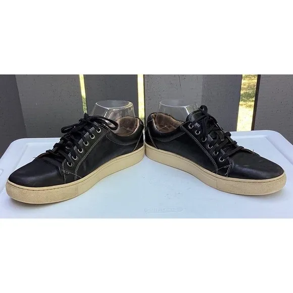 Johnston &amp; Murphy Mens Black Leather Casual Sneakers Shoes Sz 8 M