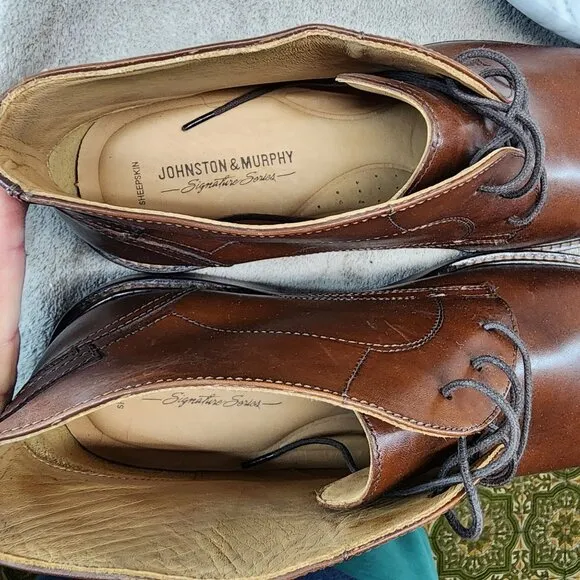 Johnston &amp; Murphy Shoes Mens Size 12 Brown Leather Lace Up Chukka Boots *NWOT*