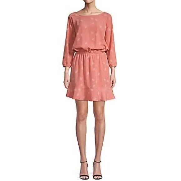 Joie Arryn Dandelion Print Kiss Blush Chiffon Pleated Hem Sleeve Mini Dress