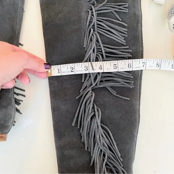 Joie Women's Over the Knee OTK Gray Suede Fringe Tall Boots 37 (US 7)
