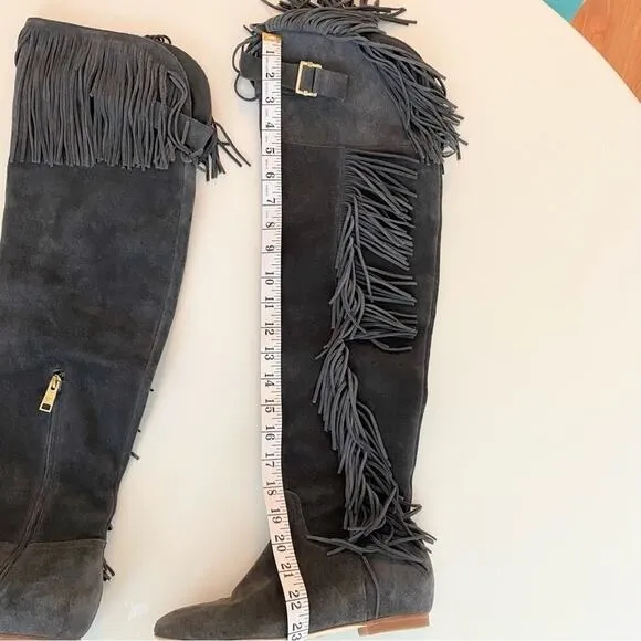 Joie Women's Over the Knee OTK Gray Suede Fringe Tall Boots 37 (US 7)