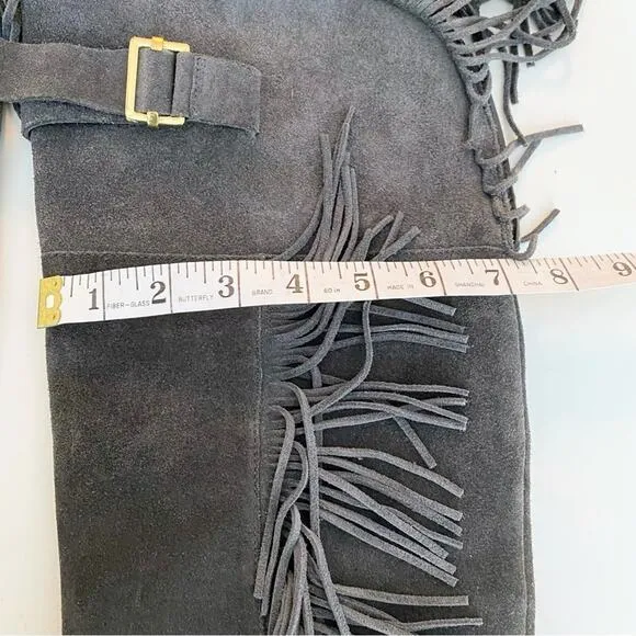 Joie Women's Over the Knee OTK Gray Suede Fringe Tall Boots 37 (US 7)
