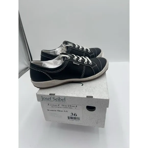 Josef Seibel Women's Black Leather Lace Up Comfort Shoes Size EU 36 US 5-5.5 NEW