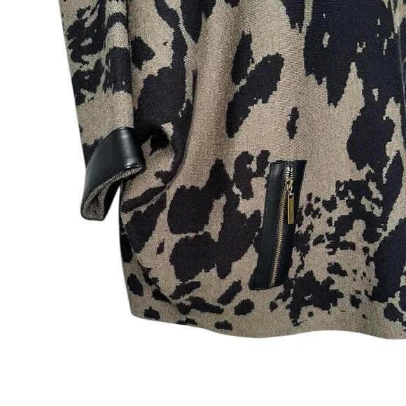 Joseph Ribkoff khaki Green black camouflage boat neck sweater leather size M