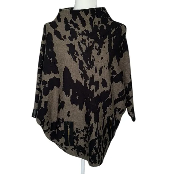 Joseph Ribkoff khaki Green black camouflage boat neck sweater leather size M
