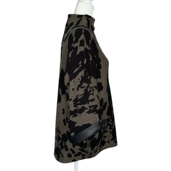 Joseph Ribkoff khaki Green black camouflage boat neck sweater leather size M