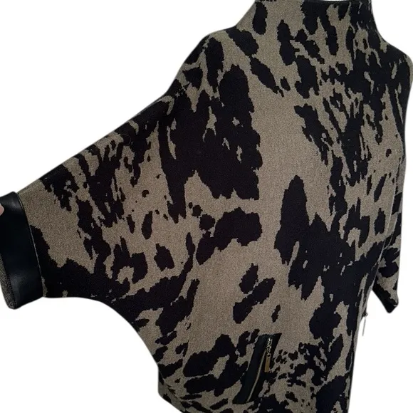 Joseph Ribkoff khaki Green black camouflage boat neck sweater leather size M