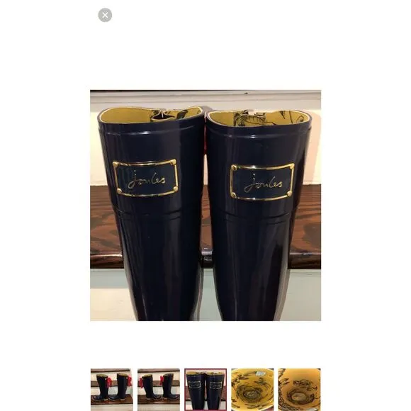 JOULES EVEDON Navy Blue Tall Rain Boots with Red Bows US Sz 8