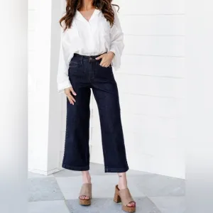 Judy Blue HR Braided Side Seam Wide Leg Straight Cropped Jeans Regular Plus NEW