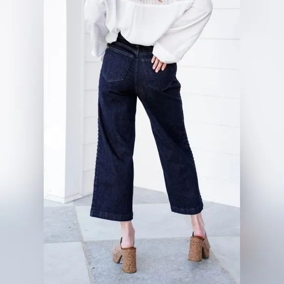 Judy Blue HR Braided Side Seam Wide Leg Straight Cropped Jeans Regular Plus NEW