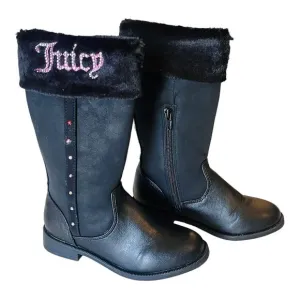 Juicy Couture LOOMIS BOOTS Little Girls 12 Black Vegan Suede Warm Sherpa Fur NEW