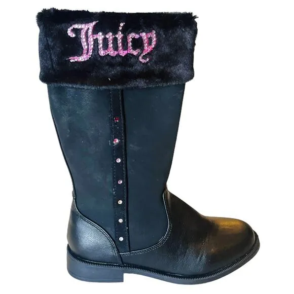 Juicy Couture LOOMIS BOOTS Little Girls 12 Black Vegan Suede Warm Sherpa Fur NEW