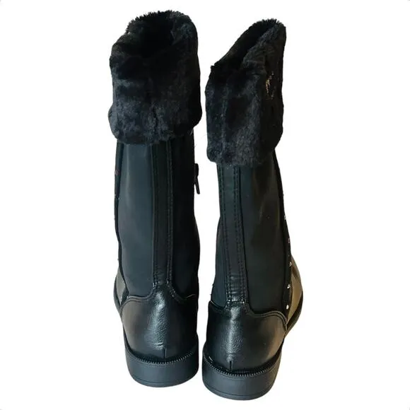 Juicy Couture LOOMIS BOOTS Little Girls 12 Black Vegan Suede Warm Sherpa Fur NEW
