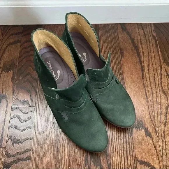 Julio de mucha Green Leather Wedge Women’s Size 7 Slip On Penny Loafer $129
