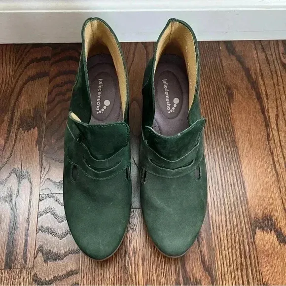 Julio de mucha Green Leather Wedge Women’s Size 7 Slip On Penny Loafer $129