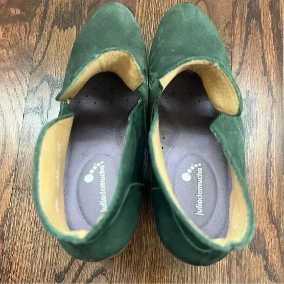 Julio de mucha Green Leather Wedge Women’s Size 7 Slip On Penny Loafer $129