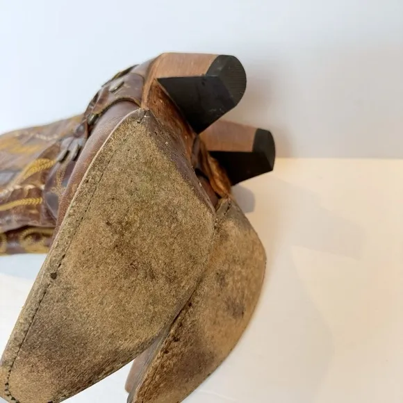 Junk Gypsy Vagabond Leather Brown Harness Western Boots 9.5 Cowboy Rodeo Cowgirl