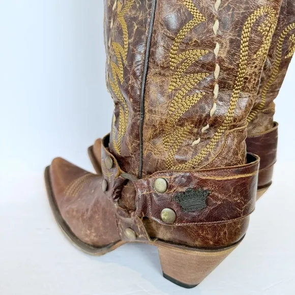 Junk Gypsy Vagabond Leather Brown Harness Western Boots 9.5 Cowboy Rodeo Cowgirl