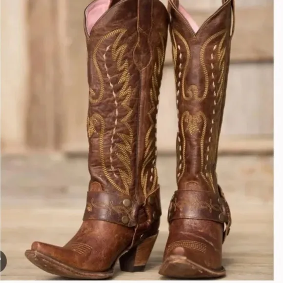 Junk Gypsy Vagabond Leather Brown Harness Western Boots 9.5 Cowboy Rodeo Cowgirl