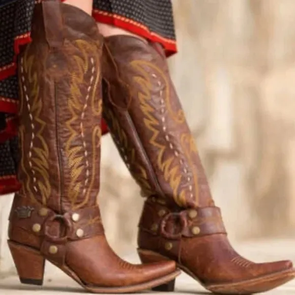 Junk Gypsy Vagabond Leather Brown Harness Western Boots 9.5 Cowboy Rodeo Cowgirl