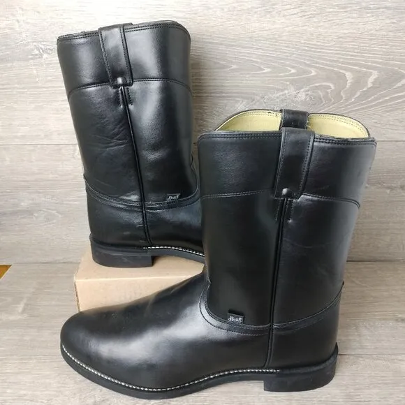 Justin Basics Temple Cowboy Boots Men Size 13EE Black Leather 10&quot; Roper JB3000