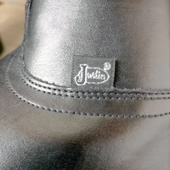 Justin Basics Temple Cowboy Boots Men Size 13EE Black Leather 10&quot; Roper JB3000
