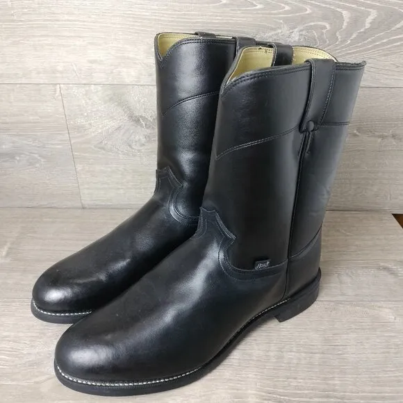 Justin Basics Temple Cowboy Boots Men Size 13EE Black Leather 10&quot; Roper JB3000