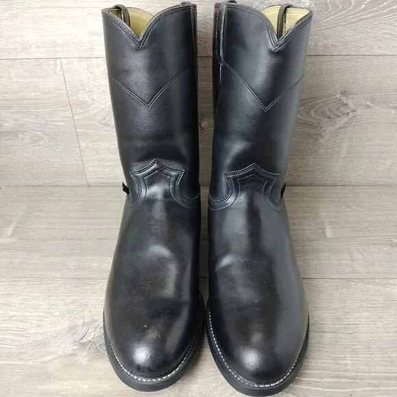 Justin Basics Temple Cowboy Boots Men Size 13EE Black Leather 10&quot; Roper JB3000