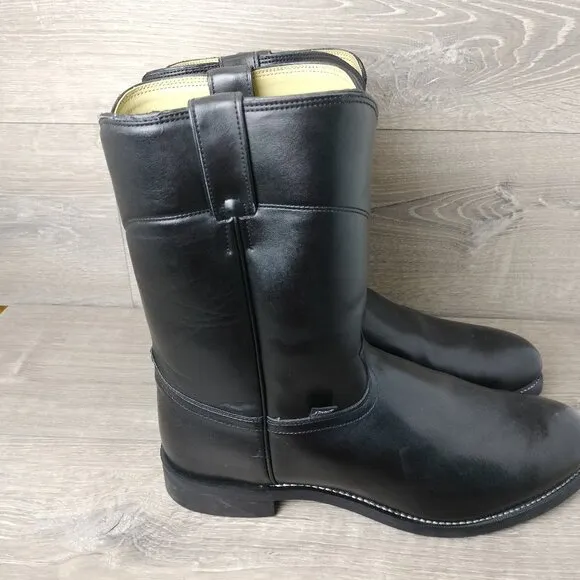 Justin Basics Temple Cowboy Boots Men Size 13EE Black Leather 10&quot; Roper JB3000