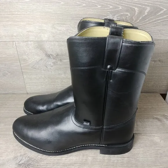 Justin Basics Temple Cowboy Boots Men Size 13EE Black Leather 10&quot; Roper JB3000