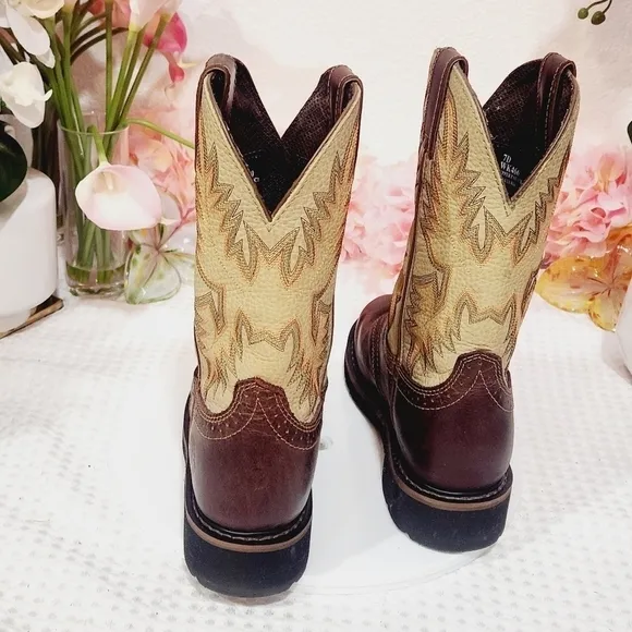 JUSTIN Boots Mens Cowboy Superintendent Brown Round Toe Work WK4660 Sz 7D