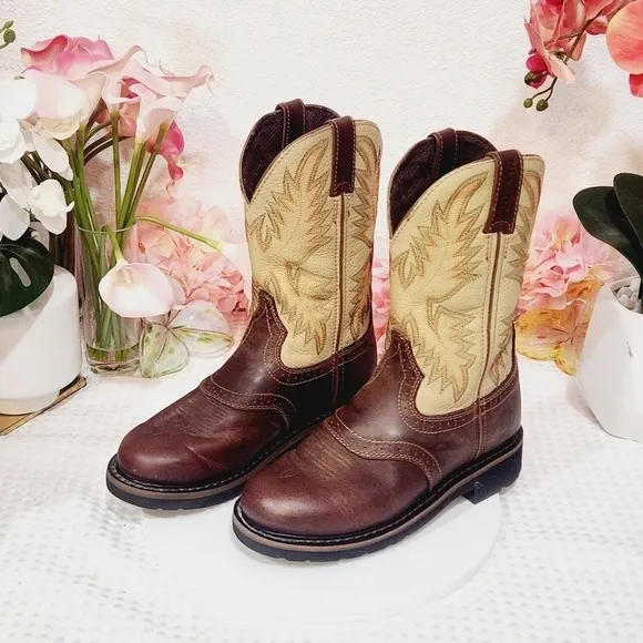 JUSTIN Boots Mens Cowboy Superintendent Brown Round Toe Work WK4660 Sz 7D
