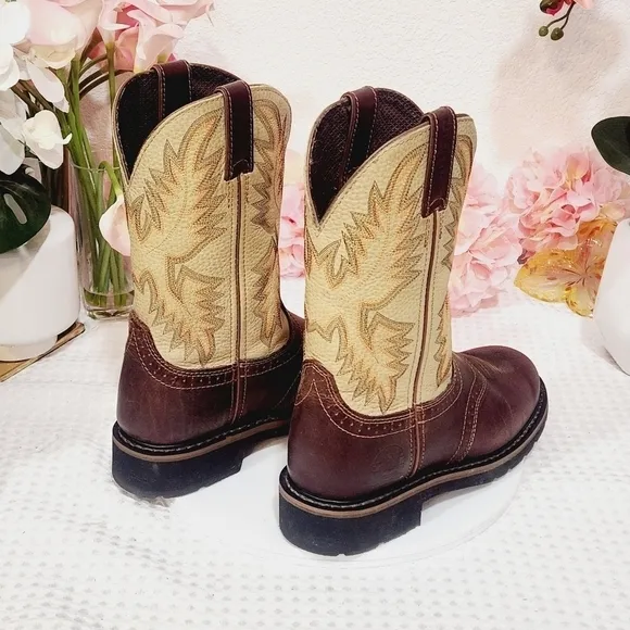 JUSTIN Boots Mens Cowboy Superintendent Brown Round Toe Work WK4660 Sz 7D