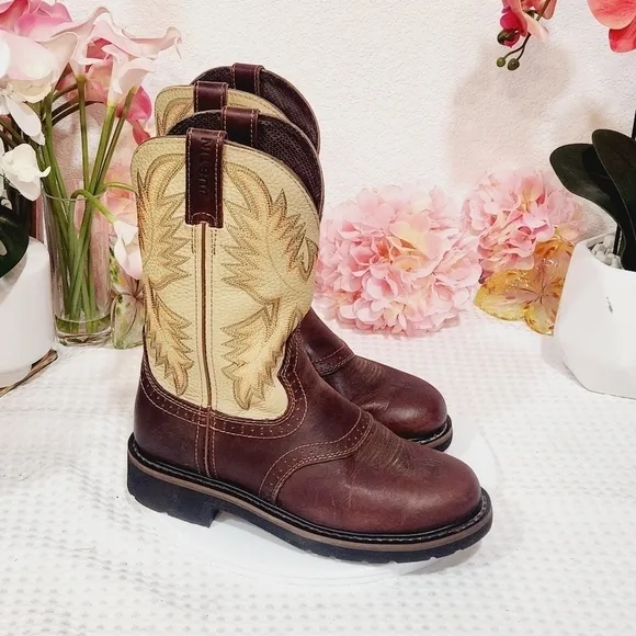 JUSTIN Boots Mens Cowboy Superintendent Brown Round Toe Work WK4660 Sz 7D