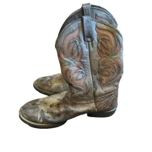 Justin Boots Mens western cowboy embroidered leather boots worn in sz 10.5 style