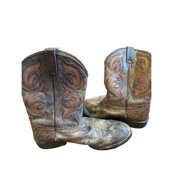 Justin Boots Mens western cowboy embroidered leather boots worn in sz 10.5 style