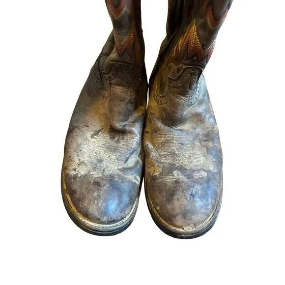Justin Boots Mens western cowboy embroidered leather boots worn in sz 10.5 style
