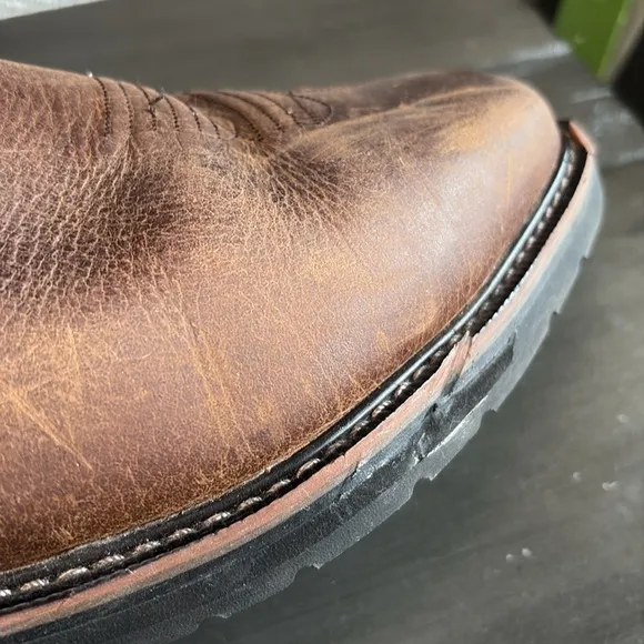 Justin Brown Leather Steel Toe Cowboy Work Boots Size 12 Square Toe