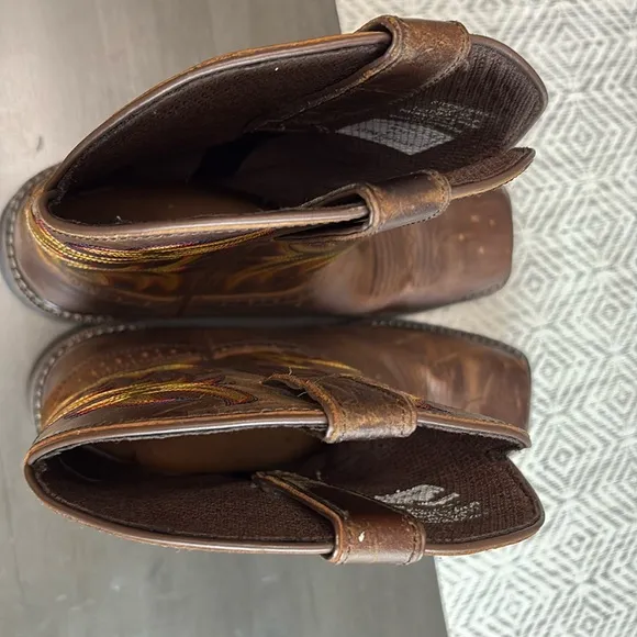 Justin Brown Leather Steel Toe Cowboy Work Boots Size 12 Square Toe